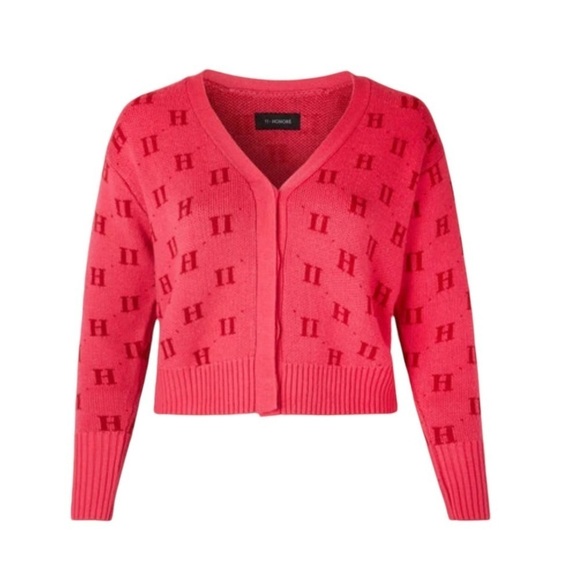 11 HONORE Angie Jacquard Monogram Cardigan Drop-Shoulder Sweater - Picture 3 of 11